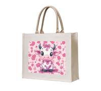 CSIVKEJ Pink Baby Cow Print Canvas Tote Bag Reusable Multipurpose Grocery Bag Shopping Travel Gym Bags