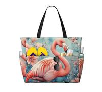 CSIVKEJ Pink Flamingo Print Beach Bags For Women Waterproof Beach Swim Pool Bag With Zipper For Travel Vacation