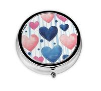 CSIVKEJ Pink Love Heart Print Round Pill Box 3 Compartment Decorative Pocket Purse Portable Mini Travel Medicine Holder Organizer