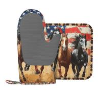 CSIVKEJ Running Horses Print Oven Mitts And Pot Holders Set Of 2 Silicone Heat Resistant Oven Mitten Potholders For Bbq Cooking Grilling Baking