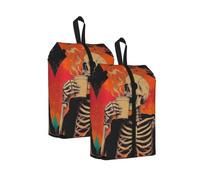 CSIVKEJ Skeleton Drinking Coffee Print Travel Shoe Bag Portable Storage Bag 2 Pcs