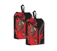 CSIVKEJ Skeleton Playing Guitar Print Travel Shoe Bag Portable Storage Bag 2 Pcs