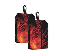 CSIVKEJ Skeleton Playing Guitar Print Travel Shoe Bag Portable Storage Bag 2 Pcs