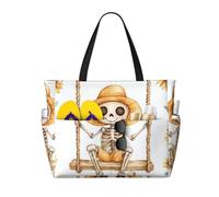 CSIVKEJ Skeleton Sunflowers Print Beach Bags For Women Waterproof Beach Swim Pool Bag With Zipper For Travel Vacation