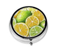 CSIVKEJ Sliced Lemon Print Round Pill Box 3 Compartment Decorative Pocket Purse Portable Mini Travel Medicine Holder Organizer