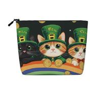 CSIVKEJ St. Patrick's Day Cat Print Cute Makeup Bag for Purse Cosmetic Travel Casual Toiletry Zipper Storage Bag