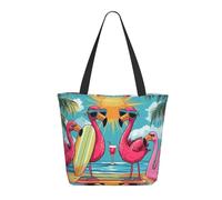 CSIVKEJ Summer Flamingo Print Large Tote Bag For Women Portable Beach Bag Reusable Shopping Grocery Bags