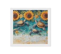 CSIVKEJ Sunlower Beach Turtle Print Diamond Painting Kit,5D DIY Diamond Art with Round Diamonds for Home Wall Decor and Gifts 30x30 cm