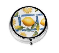 CSIVKEJ Yellow Lemon Print Round Pill Box 3 Compartment Decorative Pocket Purse Portable Mini Travel Medicine Holder Organizer