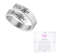 CSIYANJRY99 Just Breathe Rings for Women 304 Stainless Steel Spiral Wrap Healing Rings Adjustable Inspirational Heartfelt Rings Just Breathe Heart Lotus Rings, Stainless Steel, Crystal