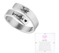 CSIYANJRY99 Just Breathe Rings for Women 304 Stainless Steel Spiral Wrap Healing Rings Adjustable Inspirational Heartfelt Rings Just Breathe Heart Lotus Rings, Stainless Steel, Crystal