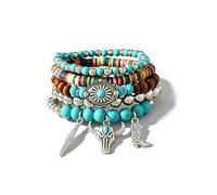 CSIYANJRY99 Western Boho Multi Layer Turquoise Beaded Stackable Bracelet Set for Women Vintage Cowboy Rustic Stretch Wristband Country Concert Fashion Accessories