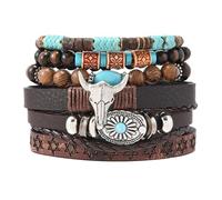 CSIYANJRY99 Western Leather Bracelets for Women Men Trendy Cowboy Chic Country Concert Outfits Turquoise Beaded Bracelet Boho Cowgirl Accessorie 2025 Fashion Jewelry, One Size, alloy、wood, no gemstone