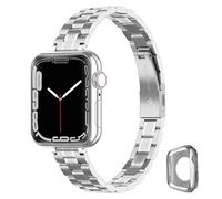 CSJCUBIC Thin Metal Strap Compatible with Apple Watch Straps SE 9 8 7 6 5 4 3 2 1 Series, 38mm 40mm 41mm Replacement Stainless Steel iWatch Bands for Women and Men with TPU Case, Silver