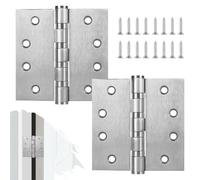 Cskunxia 2 Pack Stainless Steel Silver Door Hinges, Heavy Duty Door Hardware, 4 x 4 Inch Door Hinge with Ball Bearing, Door Hinges with Square Corners