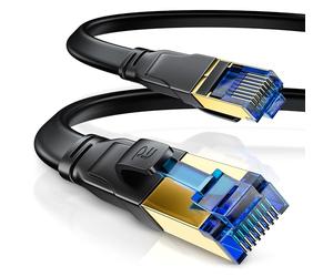 CSL CAT.8 Network Cable Flat 40 Gbits LAN Cable Patch Cable CAT 8 High Speed Gigabit RJ45 Ethernet Cable 4000 Mbits Fibre Speed Ribbon Cable Installation Cable Black
