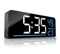 CSL - Digital Alarm Clock with Large Display, 2 Alarm Modes, Bedside Alarm Clock, 4 Adjustable Brightness Levels, Snooze, Humidity and Temperature Display, Timer, 12/24-Hour Format