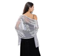 Cslbiuni Women’s Moon Star Pashmina Wrap for Evening Wedding Dress Silk Sheer Bridal Bridesmaid Shawl, Peony Silver, One Size