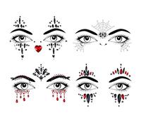 CSLGDMAI 4 Pack Halloween Face Gems - Self Adhesive Rhinestone Face Jewels Stickers for Women, Reusable Halloween Face Crystals for Eyes & Body, Vampire Witch Costume Makeup Decoration