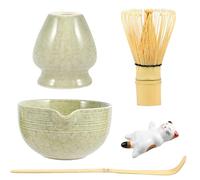 CSLGDMAI 5Pcs Matcha Tea Set,Bamboo Matcha Whisk Set with Scoop and Ceramic Whisk Holder, 500ml Pouring Spout Bowl, with a Cat-Shaped Tea Rest,Japanese Matcha Kit for Beginners and Tea Lovers
