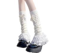 Csnbfiop Women Girls Fairycore Cable Knit Leg Warmer Sweet Layered Ruffled Lace Trim Boot Covers Footless Socks With Bows Accent