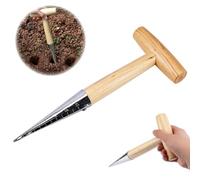 csncis Dibber Stick, Planting Wood, Planting Aid with Ergonomic T-Handle, High-Quality Stainless Steel and Wood Bulb Planter, for Precise Planting of Bulbs, Seeds and Flowers in the Garden