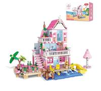 CSNRHG Pink Seaside Beach Villa Friends Building Set Friends Construction Educational Toy 822 Pieces Gifts for Girls Teens Kids Adults Ages 6+