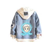 CSOCKS The Promised Neverland Denim Jacket Hoodie Manga Emma Norman Ray Hooded Jeans Jacket Anime Slim Denim Coat for Men Women Youth