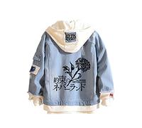 CSOCKS The Promised Neverland Denim Jacket Hoodie Manga Emma Norman Ray Hooded Jeans Jacket Anime Slim Denim Coat for Men Women Youth