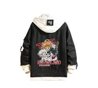 CSOCKS The Promised Neverland Denim Jacket Hoodie Manga Emma Norman Ray Hooded Jeans Jacket Anime Slim Denim Coat for Men Women Youth