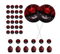 Csoisoy 30pcs Horror Theme Cake Topper, 12x5cm/4.72x1.97in Red & Black Birthday Cake Decoration for Halloween and Themed Party Favors Celebration Supplies