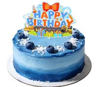 Csoisoy Construction Happy Birthday Cake Topper, Blue and Orange Cartoon Construction Vehicle Tractor Theme Cake Decoration for Boys Girls Birthday Party Decor Supplies