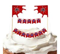 Csoisoy Spider Theme Happy Birthday Bunting Cake Topper, Red and Blue Cartoon Theme Cake Topper Garland with Wood Poles for Halloween Birthday Party Decoration