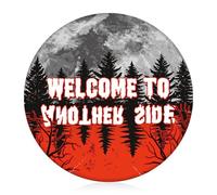 Csoisoy Welcome to Another Side Brooch Pin, 5.8x5.8cm/2.28x2.28in Round Creepy Theme Apparel Badge for Family Friends Halloween & Theme Party Favor Accessories Decorations