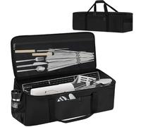 CSOKRE Grill Tool Storage Bag, Outdoor BBQ utensil storage with Pockets for Barbecue Tool up to 22", Large Grilling Utensil Holder Storage Caddy, Grill accessory Case for Camping Picnic,Black,Bag Only