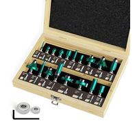 CSOOM 20 Piece Professional Woodworking Router Bit Set with Spare Bearings, Suitable for 8mm Shank, Hard Alloy Blades, Woodworking Tools, Packed in Sturdy Wooden Boxes