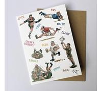 CSP Countryside Greetings Rugby Themed Birthday Card by Bryn Parry, A5 Size 21x15cm, Multi-Color Illustrations, Woodland Carbon Code Certified, Made in UK