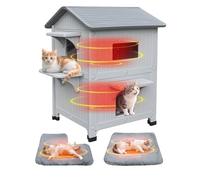 CSQOO Plastic 2 Story Outdoor Cat House with Soft Mat,Insulated Cat House for Outdoor Cats with Escape Door, Waterproof Outside Cat Shelter, Clean and Assemble Easily