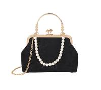 CSSHNL Pearl clutch bag Vintage Classic Lace Bag Pearl Evening Bags Wedding Shell Lock Women Shoulder Crossbody(Black)