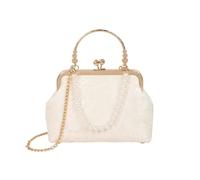 CSSHNL Pearl clutch bag Vintage Classic Lace Bag Pearl Evening Bags Wedding Shell Lock Women Shoulder Crossbody(WHITE)