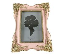 CSSHNL Photo Frame 1pc Retro Photo Frame Vintage Resin Picture Frame Golden Lace Decor Creative Ornament 6inch White/Pink/Gold/Green Picture Frame (Color : Pink)