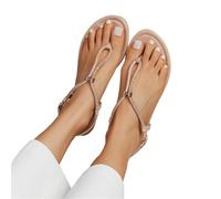 CSSHNL Rhinestone Sandals Solid Rhinestone Sandals Flip Flop Flat For Women Shoes Beach Ladies(Beige,40)