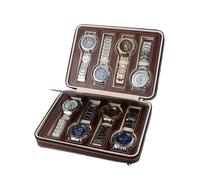 CSSHNL Watch Box Classic Black/Brown Color 2/4/8 Positions Embedded Portable Watch Storage Bag For Watch Protection Watch Box(Brown Zipper 8 Slots)