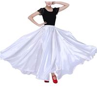 CSSOL Woman Big Swing Belly Dance Skirts Soft Satin Silk Belly Dancing Costumes Team Stage Performance Wear 360° Gymnastics Skirts for Adult,White,M