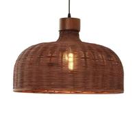 CSSYKV 13.7" Rustic Hanging Light Dark Brown Rattan Woven Pendant Lamp Adjustable Height, Handmade Farmhouse Retro Pendant Shade for Kitchen Island, Dining and Living Room 1Pack