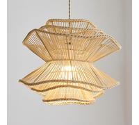 CSSYKV 19.7'' Farmhouse Chandelier 1-Lights Large Double Layer Decor Fixtures for Restaurant Southeast Asian Style Pendant Light Rattan Boho Wicker Lamp Shade for Living Room Bedroom Kitchen Island