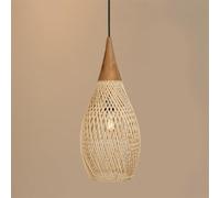 CSSYKV Boho Rattan E27 Hanging Light Fixture Creative Wood Ceiling Lamp Hanging Chandelier Handmade Lampshade Vintage Wicker Pendant Light for Dining Room, Kitchen Island, Living Room H55cm