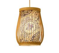 CSSYKV Chinese-Style Bamboo Pendant Light Bamboo Lampshade Antique Lantern One-Light Adjustable Handmade Woven Pendant Lighting Vintage Rattan Hanging Ceiling Light Fixture for Living Dining Room