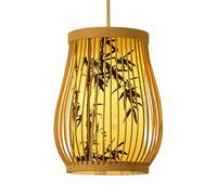 CSSYKV Chinese-Style Bamboo Pendant Light Bamboo Lampshade Antique Lantern One-Light Adjustable Handmade Woven Pendant Lighting Vintage Rattan Hanging Ceiling Light Fixture for Living Dining Room