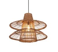CSSYKV Double-Layer Farmhouse Chandelier Brown Rattan Hanging Light Fixture Wabi-sabi Art Creative Wicker Lantern Coastal Style Hanging Ceiling Lamp Shade for Restaurant Tearoom Coffee Dining Table